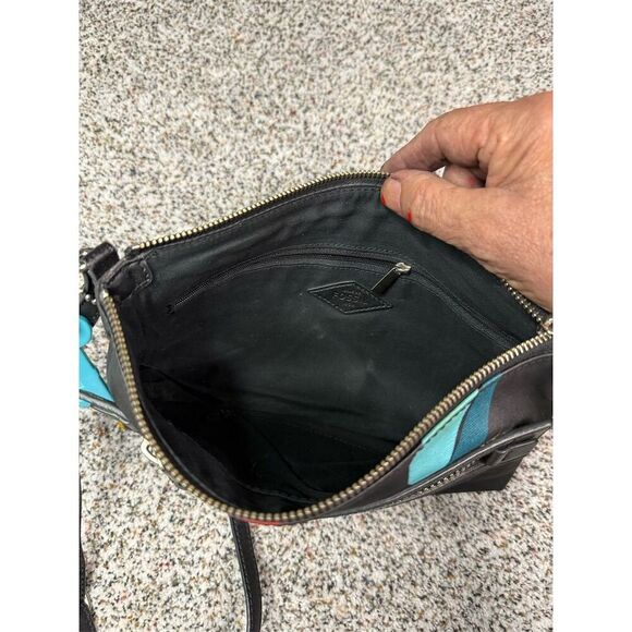 Fossil Women's Crossbody Bag Black Multicolored Abstract Design - Picture 4 of 5